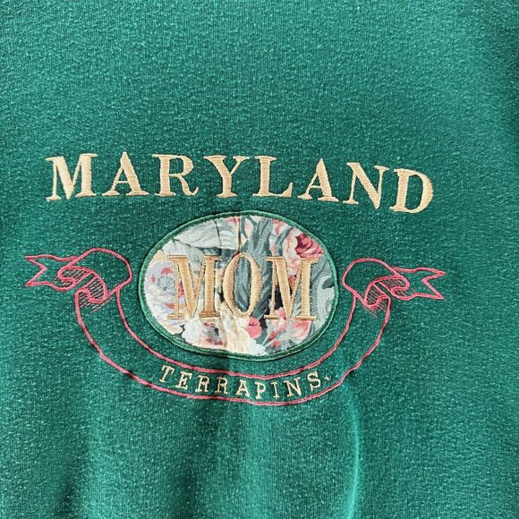 Vintage Maryland Terrapins Mom Sweater Womens Large Green Pullover USA Imagewear - Picture 2 of 12
